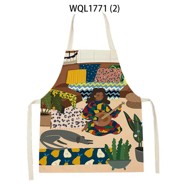 Cartoon Modern Girl Plants Printed Kitchen Apron Men Women Abstract Characters Cooking Aprons Waist Bib Cleaning Pinafores