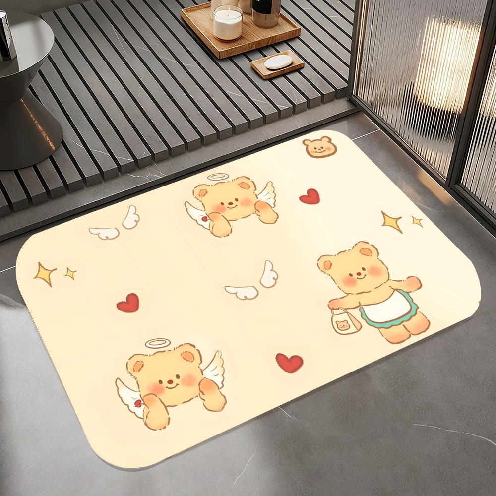 Cartoon-B-butterbear Floor Mat Diatomite Bath Mat, Quick Dry Absorbent Non-Slip Door Mat