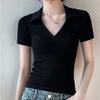 Women's Short-sleeve T-shirt Summer Simple Solid Color Slim-fit Polo Collar T-shirt Short Stretch Polo Shirt