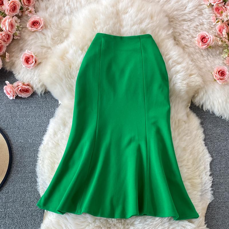 

Весенне-осенняя профессиональная юбка-русалка, офисная леди, миди, однотонная, облегающая бедра, юбка с высокой талией XXXL зелёный