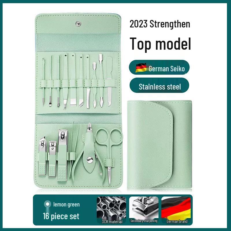 16-Piece Matcha Green Manicure Set: Nail Clippers, Scissors, Ear Pick, Pedicure Tools
