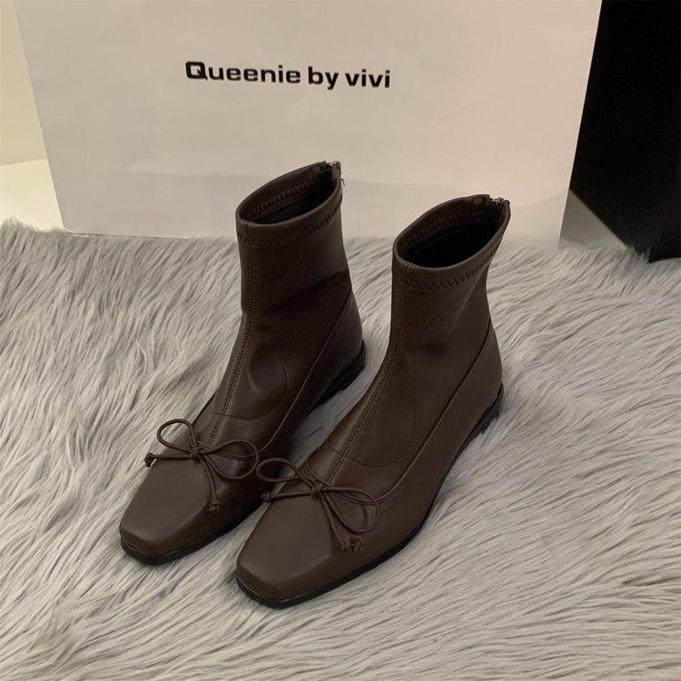 Fashion Women's Slim Short Boots Back Zipper Closure Effect Elegant Fashionable Women's Shoes Low Heel Shoes