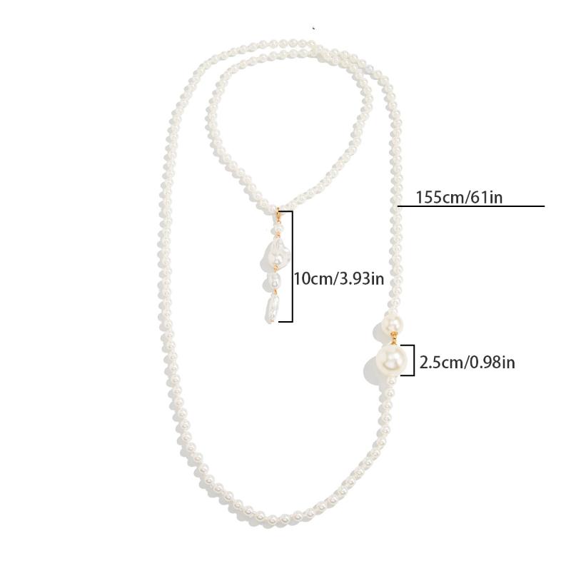 Retro Beaded Long Fringe Necklace Imitation Pearl Sweater Chain Stylish Elegant Women'S Jewelry Unisex Accessories Gift