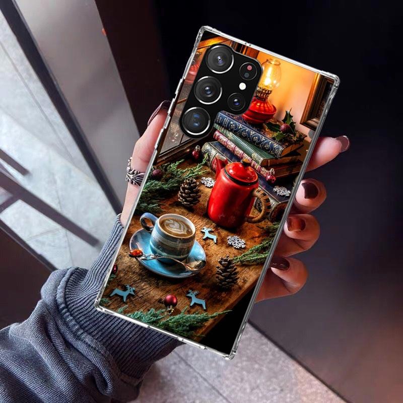 Winter Coffee Christmas Phone Case For Samsung Galaxy S23 S24 S25 Edge S26 Ultra S22 + S21 Plus S20 FE Cover Silicone Print Shel