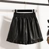 DIMANAF Plus Size 2025 New Winter Women Shorts Pants Loose Casual Short Pants Elastic Waist PU Fashion Lady