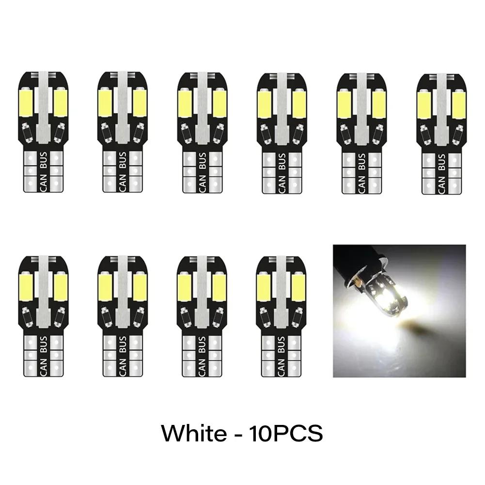 10PCS W5W T10 LED CANBUS No Error 5W5 12V 5W 600Lm Super Bright Car Interior Side Light 194 3030 SMD Auto Bulb White Amber Red