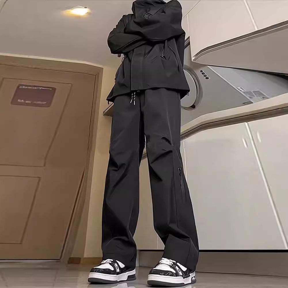 

Men s Loose Fit Spring/Autumn Windbreaker Pants - Trendy High Street, Functional for Summer Hiking, Straight Leg, Plus Size Available. XL