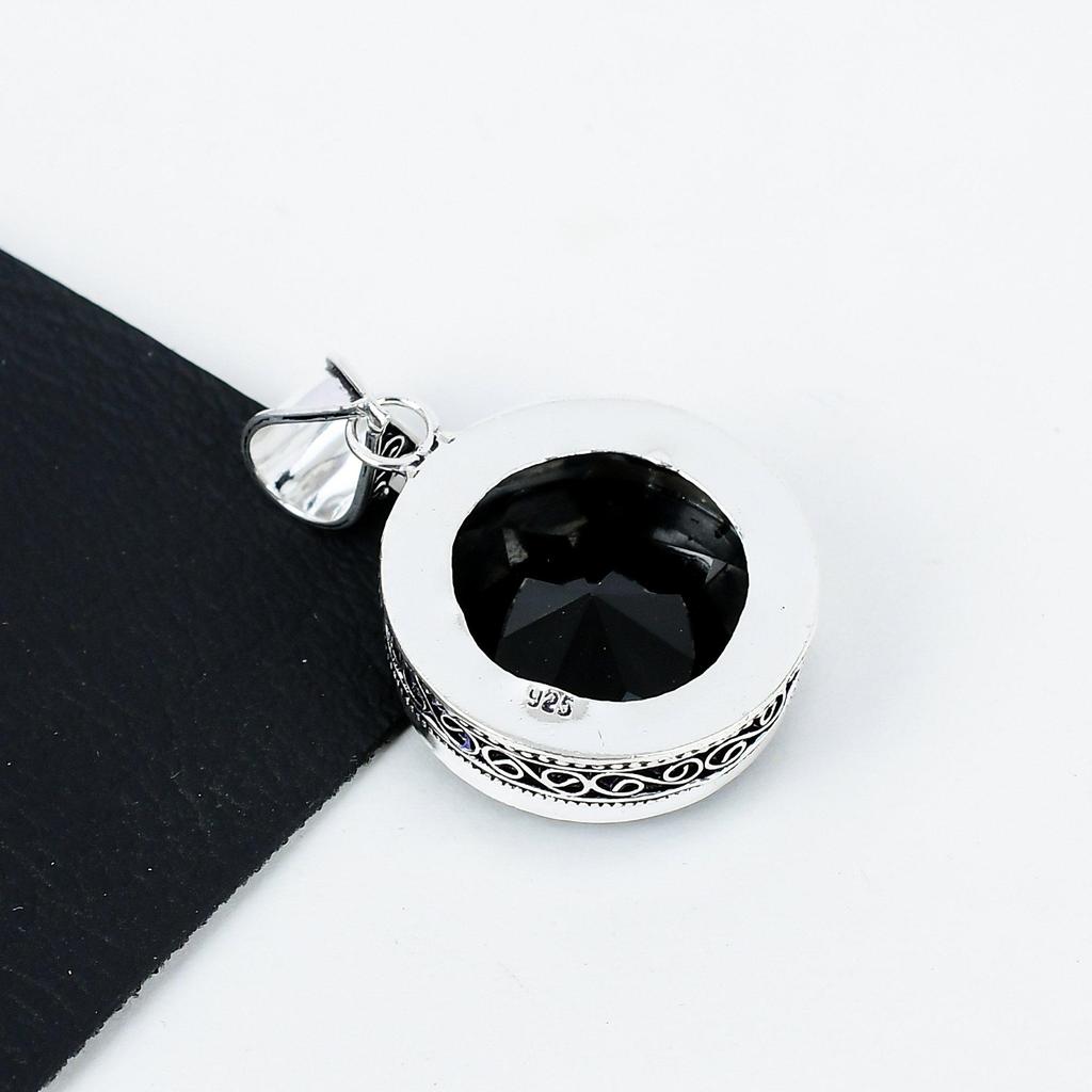 Black Spinel Gemstone Silver Pendant in 925 Sterling Silver- Handmade Design, Everyday Wear Jewelry, Unique Black Spinel Pendant Gifts
