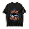 Vintage Shark Attack Print Casual Tee Unisex Streetwear Top Pure Cotton T-shirt