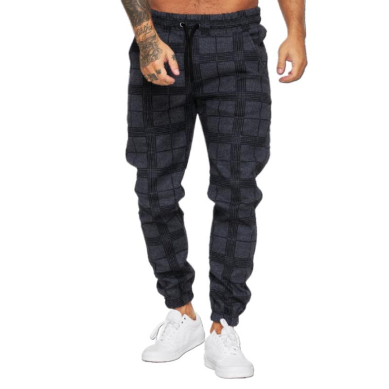 Men's Checkered Digital Printing Casual Pants Fitness Feet Pants Drawstring Pants