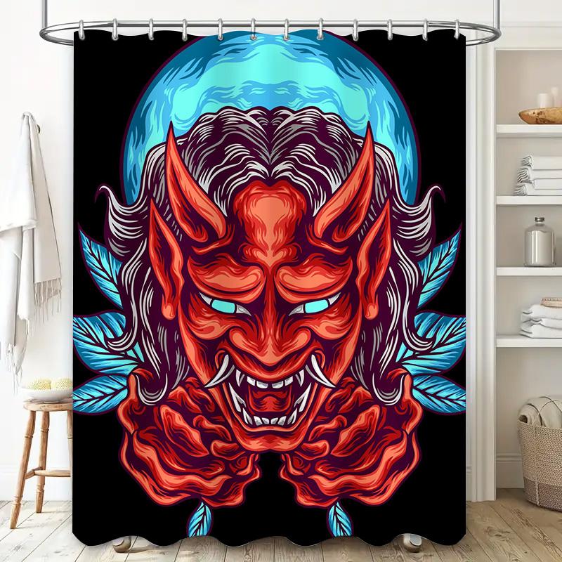 Tuniu Red Oni Japanese Demon Shower Curtain Cool Art Wall Hanging For Bathroom Decor