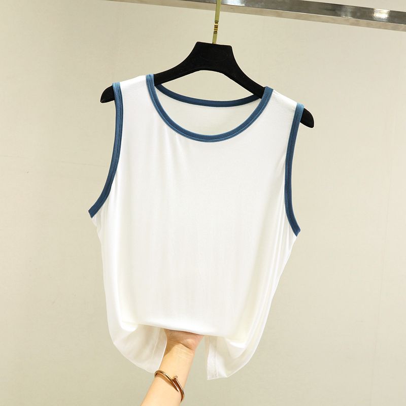 

Modal plus Size Vest Summer Ice Silk Loose Sleeveless Bottoming Shirt Women s Thin and All-Matching Color Matching Short Tops Ink Blue M (recommended 40.00 kg-50.00 kg