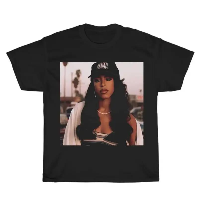 Unisex Retro Aaliyah-Inspired Slim Fit Short-Sleeve Soft Graphic Tee, 90s Hip Hop Menswear Vibe Crewneck Streetwear Top, Rap Music Gift