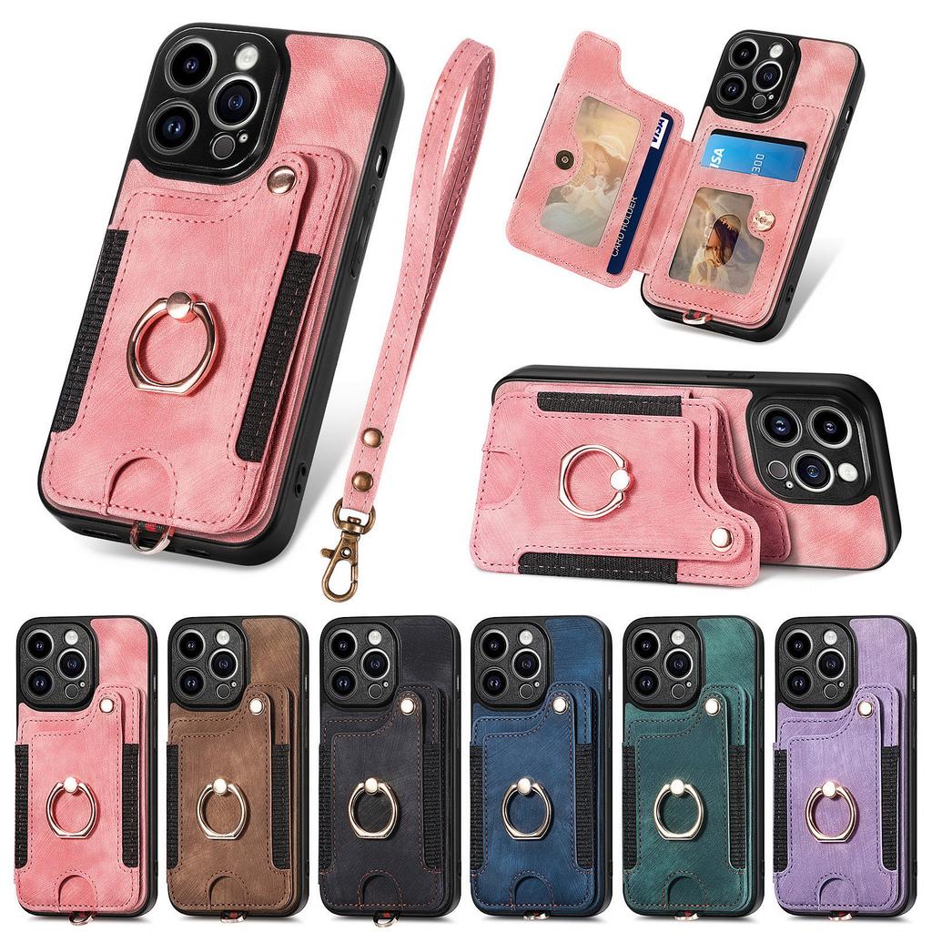 Anti-theft Wallet Finger Ring Holder Magnetic Flip Leather Case For iPhone 15 14Plus 13 12 11Pro XSMax /Samsung S23 S22 S21 S20 Ultra Plus A14 A54 A53