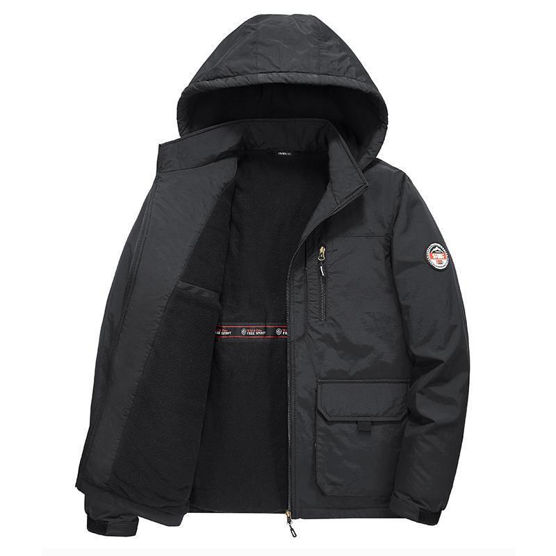 Męska wiatroszczelna kurtka górska z aksamitną podszewką – Pogrubiony zimowy płaszcz bawełniany