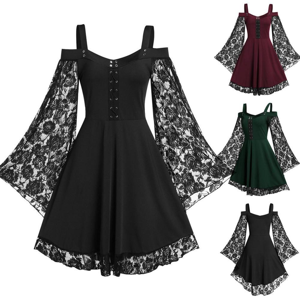 Elegant Floral Lace Women's Fancy Dress With Flared Sleeves Ideal For Costume Parties And Birthdays