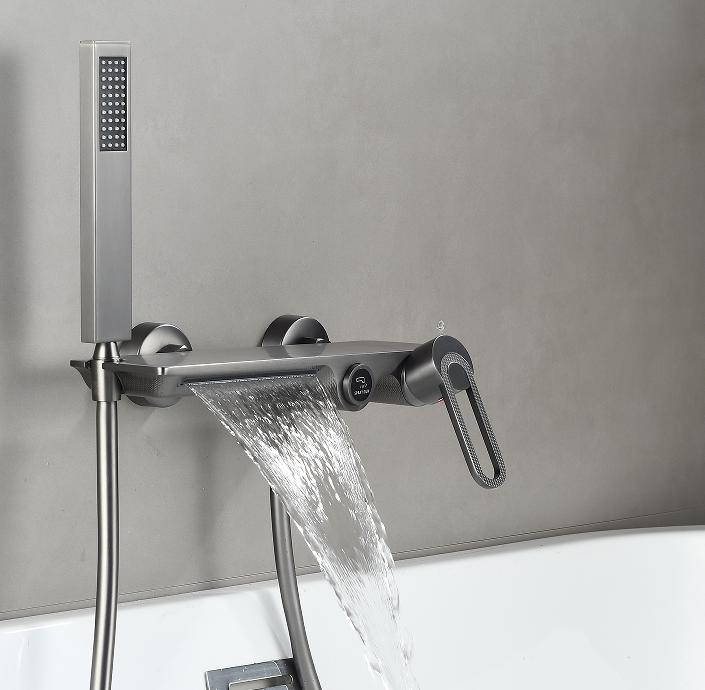 Tuqiu Black Bathtub Shower Set Hot Cold Gray Bathroom Shower Faucet Chrome Bathroom Foldable Shower Faucet set Brass