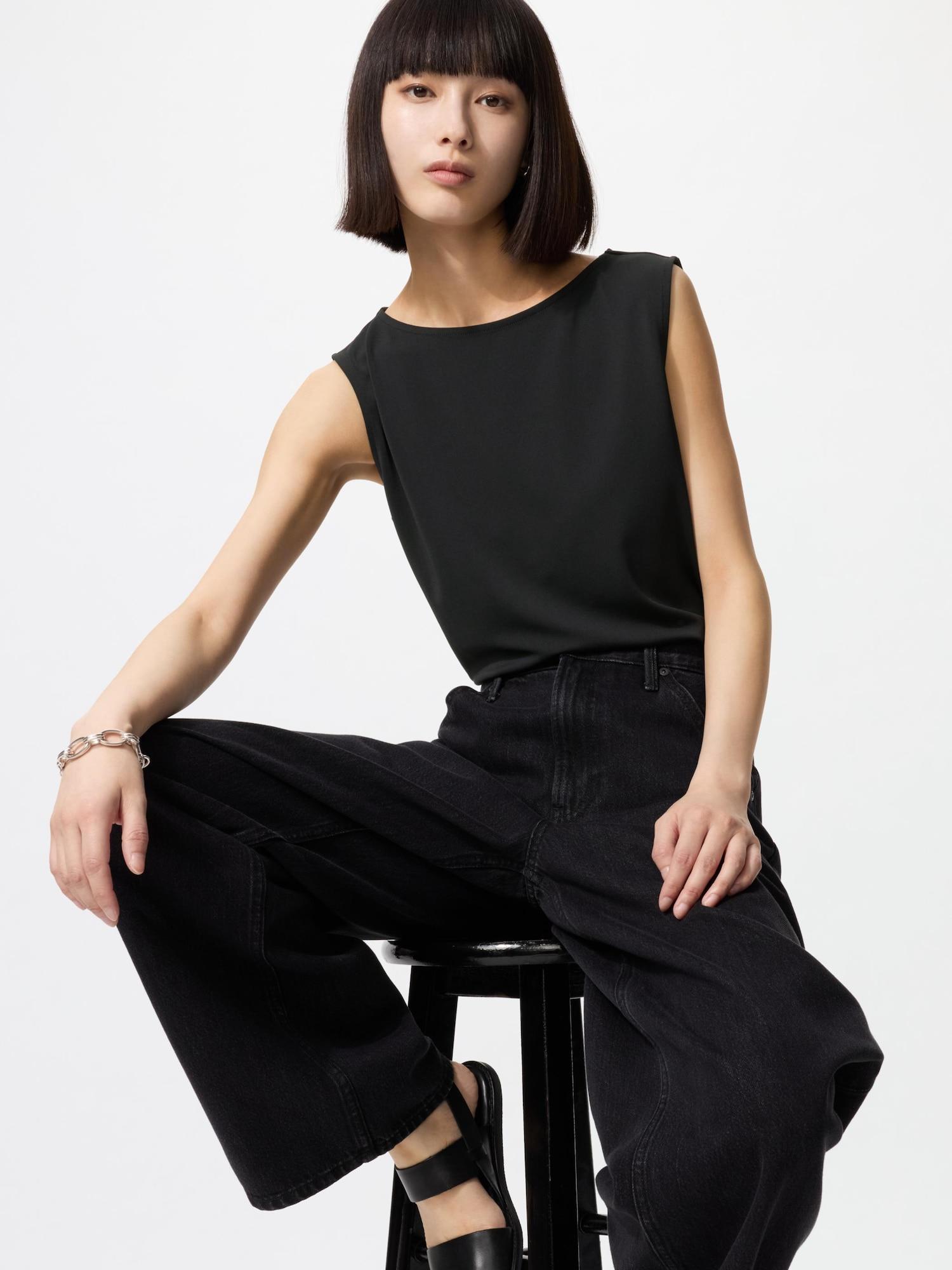 

Uniqlo Креповое джерси с вырезом «лодочка», без рукавов, футболка Т 09 BLACK/WOMEN XS