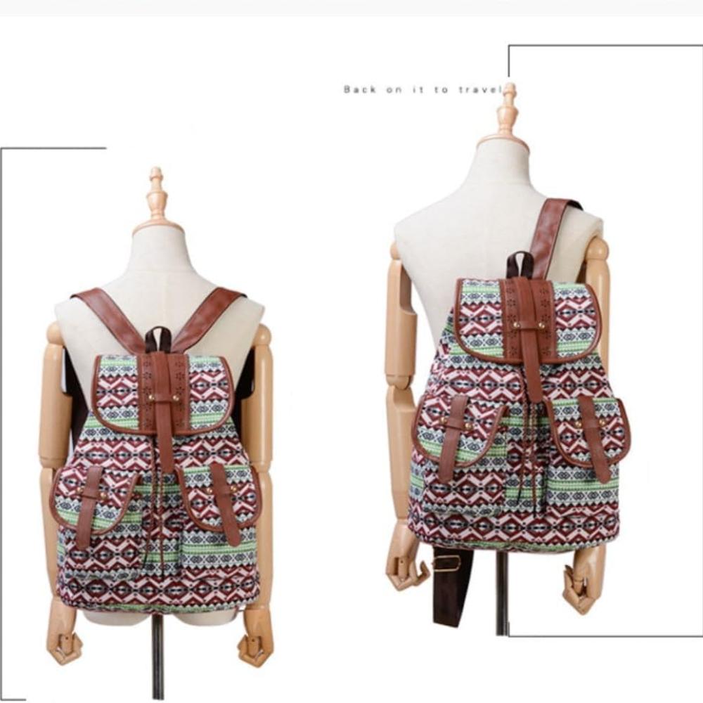 Hippie Canvas Women Backpack Purse- Boho Style Ethnic Drawstring Causal Double Shoulder Vintage Travel Daypack (Landscape), Large