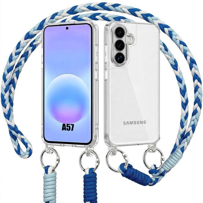 Case for Samsung Galaxy A57 5G, Transparent Slim Shockproof Hard Case with Blue Shoulder Strap
