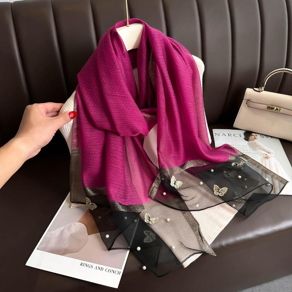 Herbst und Winter Neue Gefälschte Seide Schal Perle Schmetterling Koreanische Version Vielseitig Warme Schal Schal Schal
