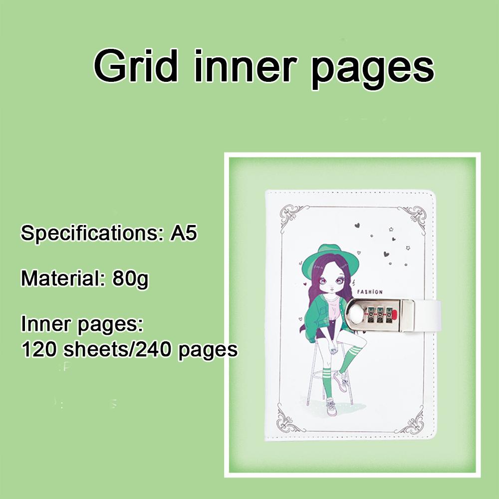 (Logo Can Be Engraved) A5 Student Lined Notebook with Password Lock, Private Notepad, Diary, Business Meeting Record Book, Hand Ledger