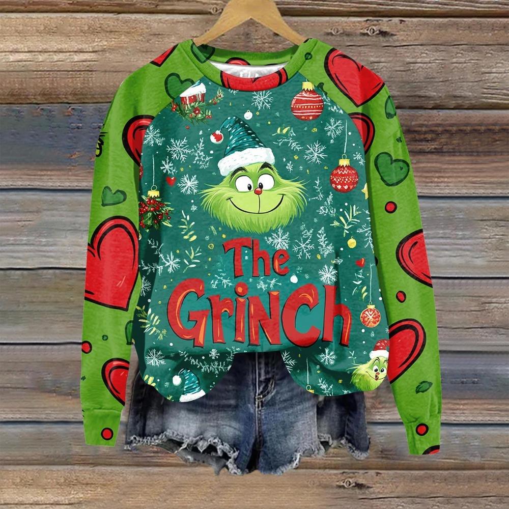 Christmas Fashion Men and Women's T-shirt Green Monster Print O-Neck Pullover Top Casual Outdoor Sweatshirt Kids T-shirt Top Clothing