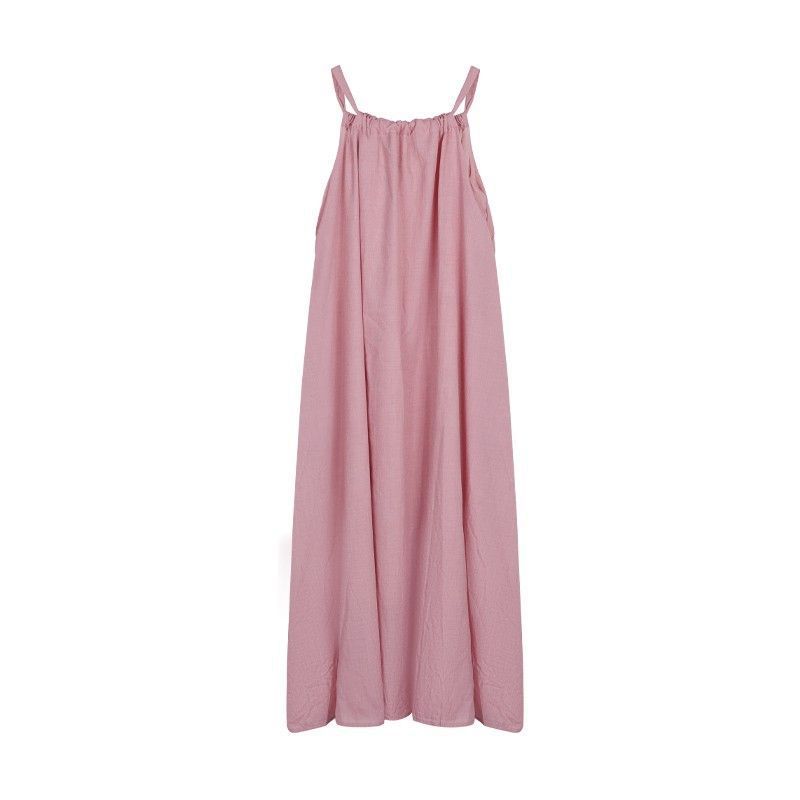 Pink suspender long dress women's summer new seaside vacation beach dress neck design niche skirt