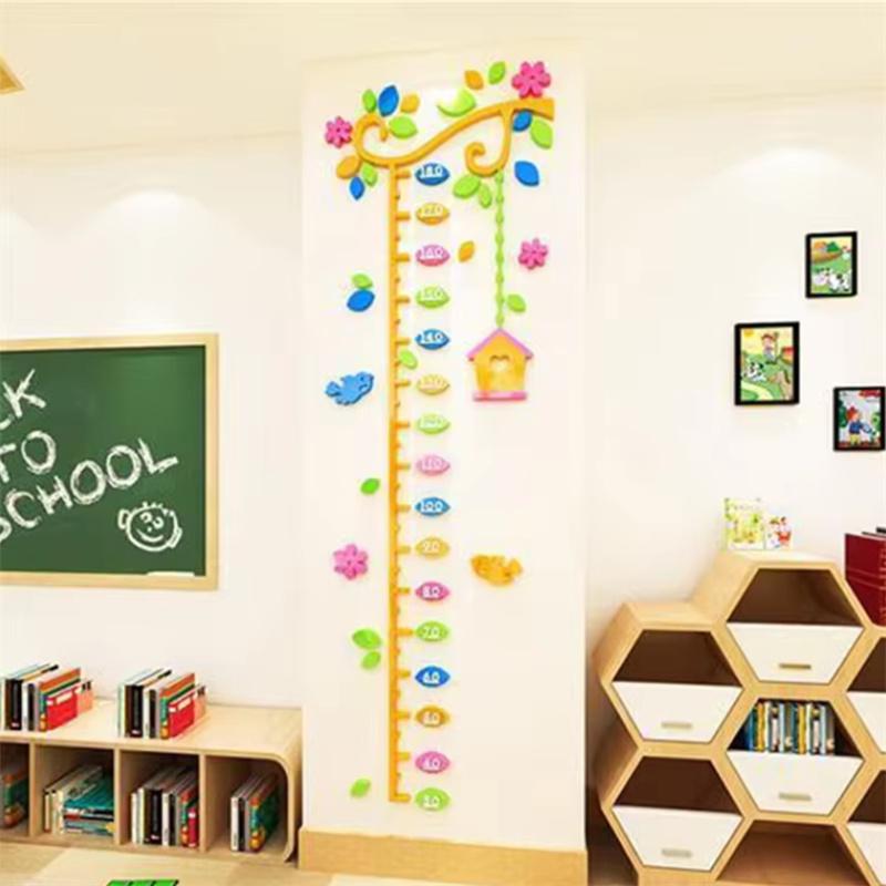Baby Animal Height Measurement Stickers Kindergarten 3D Three-dimensional Acrylic Wall Decor Cute Baby Height Wall Stickers