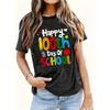 Womens Happy 100th Day of School Print T Shirt Short Sleeve Crew Neck Casual Top