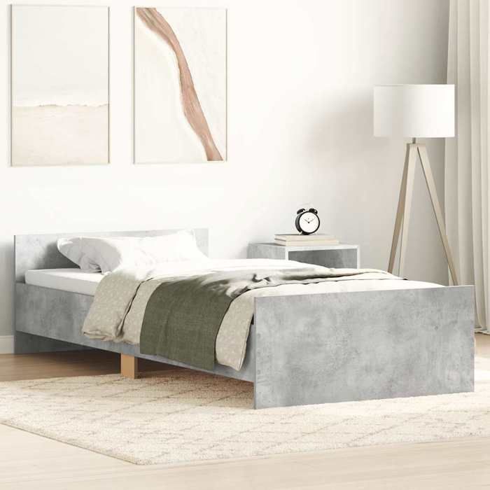 VidaXL Cadre de lit gris béton 75x190cm petit simple bois d'ingénierie 835949