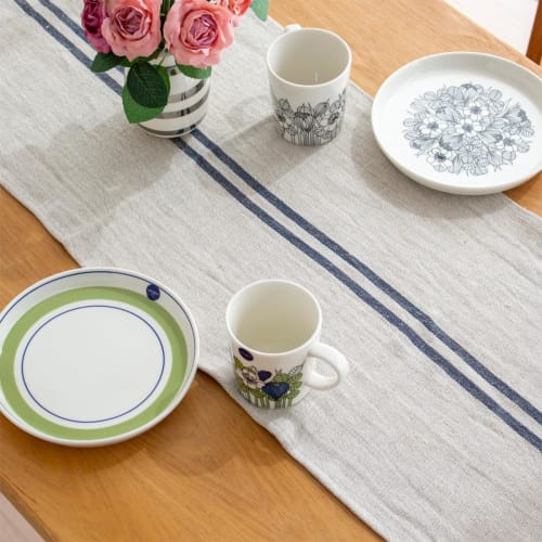 Sankara Table Runner, Scandinavian Modern, Stylish, Chic, 100% Linen, 230 X 33cm, Tablecloth, Table Center, Double Stripe X Navy