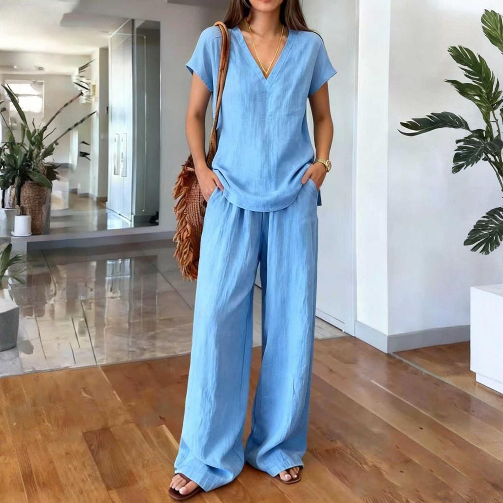 Fashionable And Sexy Women's Spring And Summer Retro Elastic Waist Strap Linen Suit Women's Fashion Color Casual Two-piece Set