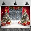 1pc 2D Flat Christmas Window Scene Backdrop, Christmas Party Background, No Power Required