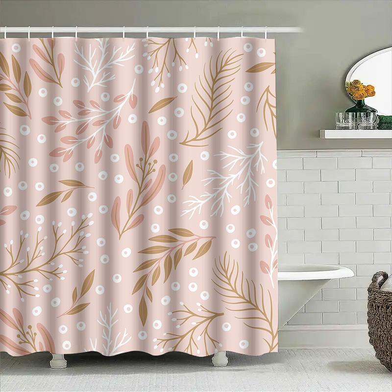 Modern White Floral Shower Curtain Waterproof Bathroom Decor Pink Gold Green Leaves Print Bathtub Coverings Home Decoration Idea