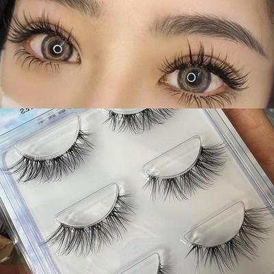 3 Paar Nerzwimpern, unsichtbares Band, Wimpernverlängerung, natürliche falsche Wimpern, Kreuzcluster, Fee, 3D-Imitat, lange gefälschte Wimpern