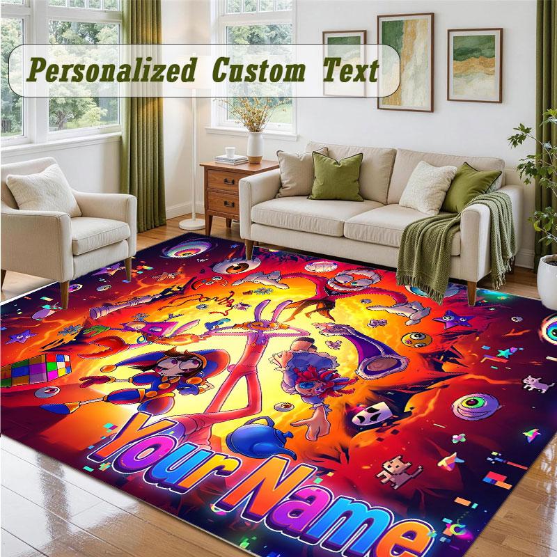Crystal Velvet Square Rug Custom NameThe Amazing Digital Circus Pattern Non Slip Home Floor Decor Rug