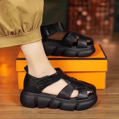 Platform Sandals 2025 Summer New Hollow Retro Muffin Shoes Soft-soled Bag Head Sandals