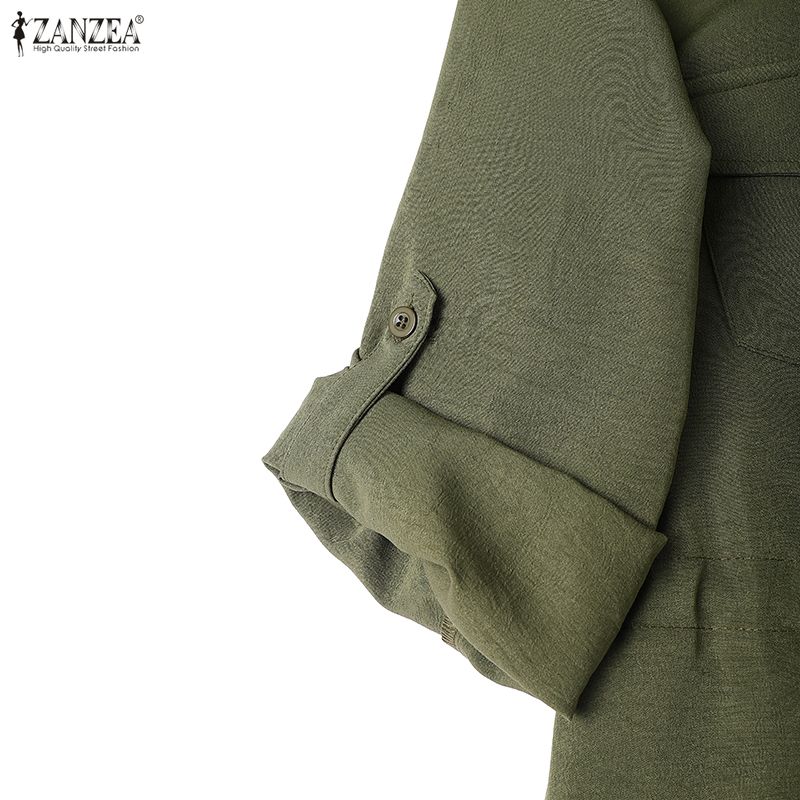 ZANZEA Damska codzienna luźna sukienka z kołnierzykiem wykładanym i rękawem 3/4