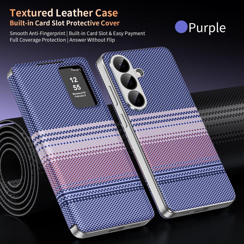 Samsung Galaxy A57 Leather Flip Case with Smart Window & Card Slot, Iridescent & Anti-Fall Design.