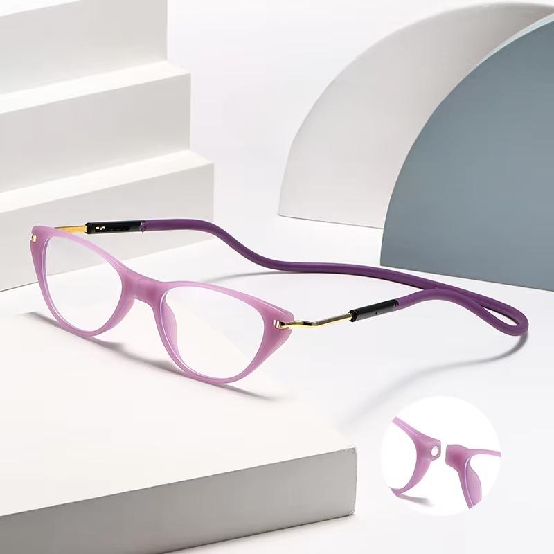 Men Women Anti Blue Light Cat Eye Hanging Neck Reading Glasses Silicone Soft Rope Anti-lost Scalable Portable Reading Eyeglasses
