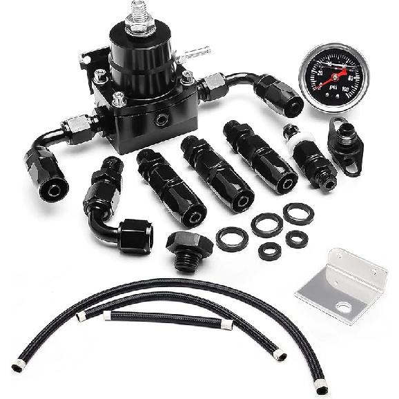 EFI Fuel Pressure Regulator Kit with Bypass Return 0-100psi Pressure Gauge AN6-6AN Fuel Line Hose Fitting Connectors Kit Adjustable Universal