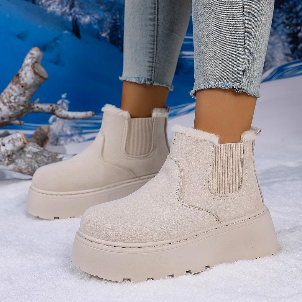 Fashion Winter Women Short Plush Warm Snow Boots New Fur Comfortable Chelsea Ankle Boots Thickened Fluff Flats Platform Ladies Shoes