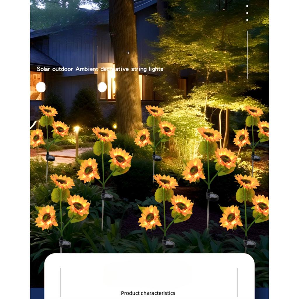 Solar Simulation Flower Lights Outdoor Decoration with 3 LED Sunflower Lights Suitable for Courtyards,  Lawns, Gardens, Pathways, and Decoration.