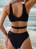 Solid Color Slim Fit Sexy One Piece Bikini Swimsuit Women Fashion Beach Vacation Elegant Swimwear