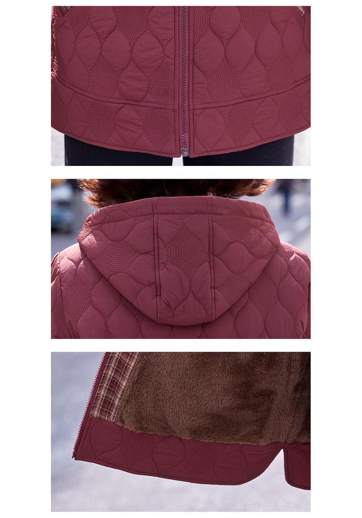 Mom's Stylish Plus Velvet Hooded Cotton Jacket - 2025 Winter Fashion for Middle-Aged and Elderly Women
