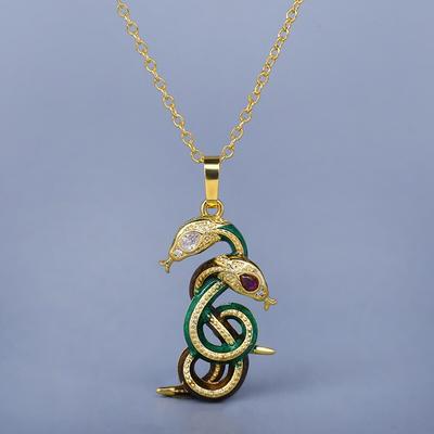 Mode-Stil kreative Serpentin Zirkon Anhänger Doppel Schlange Wicklung Anhänger Damen Halskette Mode-Design Schmuck Party Geschenk