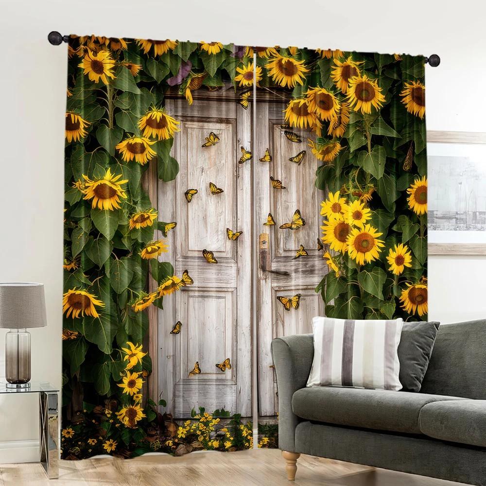2pcs Vibrant Sunflower Curtains Blackout Window Drapes Rustic Decor Holiday Window Treatment Farmhouse Decor Rod Pocket Cur