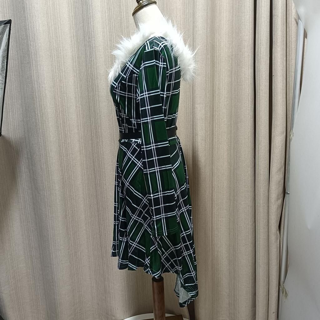 Women's Plush Flared Dress, Christmas Holiday A-Line Gown with Audrey Hepburn Style, High-Low Hem Long Sleeve Party Dress for Festive Season