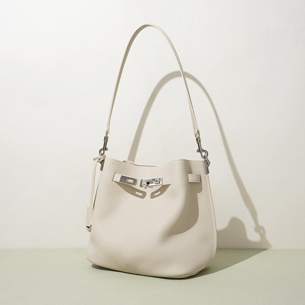New lychee pattern bucket bag fashionable women's messenger bag women's solid color fashionable versatile leather shoulder armpit bag